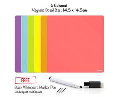 CKB LTD - Lote de 6 pizarras blancas magnéticas de colores que se adhieren a tu nevera con un rotulador y un rotulador colorido para la cocina, con un gran menú diario