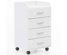 Wohnling WL5.748 - Cajonera con Ruedas (Madera, 40 x 70,5 x 33 cm), Color Blanco