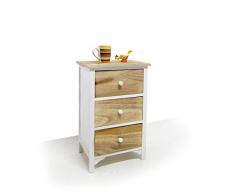 Mobili Rebecca® - Mesita mesilla Mesa de Noche cajonera 3 cajones Marron Blanca Rustico Minimal (Cod. RE4460)