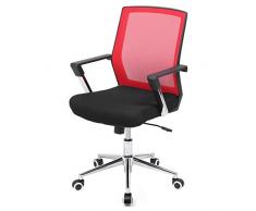 SONGMICS Silla Giratoria de Oficina, Silla de Escritorio de Malla, Marco de Acero Cromado, Regulable en Altura, con Función de Inclinación, Máx. Capacidad de Carga de 150 kg, Rojo y Negro OBN83RD