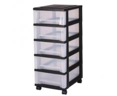 Cajones con ruedas de plástico, Cómoda con 5 cajones, contenedores negros, Pecho 5 cajones, Armedietto con ruedas, armario de plástico, almacenamiento cajón - SDC-005