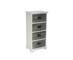 Rebecca Mobili Mesita de Noche Auxiliar Cajonera Blanca Gris 4 Cajones Madera Design Shabby Baño Dormitorio Ahorra Espacio (Cod. RE6095)