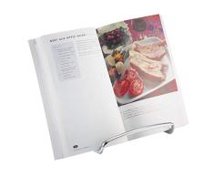 mDesign Atril de cocina para encimera – Soporte para libros de cocina útil para sujetar la tablet o el iPad – Soporte para platos y cuadros – Elegante soporte para sujetar libros de cocina – cromado