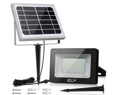 Foco Solar CLY 60 LED Luz Solar Lámpara Solar Exterior 60 LED con Batería 4000mAh Panel Solar ENCENDIDO / APAGADO Automáticamente IP66 Impermeable, Lámpara Solar para Jardín, Calle y Garaje
