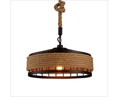 FWX Cuerda De Cáñamo Araña De Luces Industrial Lámpara Colgante Ronda Luz Colgante Vintage Lámpara De Techo Clásico Luz De Techo Material De Metal Adecuado para Ático Sala De Estar Dormitorio,1head