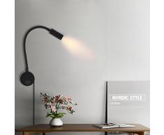 Lámpara de Lectura, LANFU LED 3W Flexible Plegable Regulable Aplique de Pared con Interruptor y Cable de Conexión para Estudio Lectura Cuidado Especial para los Ojos Lámpara de Noche, Negro