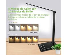 AUELEK LáLámpara Escritorio LED, Lámparas de Mesa USB Recargable con Temporizador 52 SMD Leds, 5 * 10 Modos de Brillo, 2000mAh Flexo Escritorio Luz con Diseño Giratorio/Control Táctil (Negro)