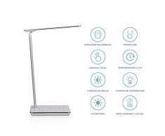 Lámpara Escritorio LED con Cargador Inalámbrico Wireless Qi y USB, Lámparas Mesita de Noche, Luz de Lectura Flexo Táctil, 4 Temperaturas de Color, Brillo de Intensidad Regulable y Temporizador. NGUP.