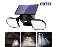 OUSFOT Luz Solar Exterior 56 LED Foco Solar con Sensor de Movimiento Lámpara Solar de Seguridad Impermeable IP65 360 ° Ajustable para Entrada Garaje Patio y Jardín