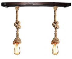 Lámpara con cuerda de yute 30 mm vintage y madera. De 2 luces E27