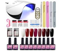Saint-Acior Esmalte Semipermanente en Gel Kit Uñas de Gel 8pcs Gel Uñas Soak off 8ml UV/LED Lámpara Secador de Uñas Top Coat Base Coat Manicura Kit