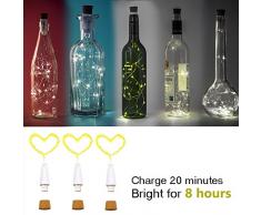 LED Botella corcho Luces, Alimentado por USB Recargable, 1.9m Alambre de cobre con 20 LED Luces de cadena, para Bricolaje Decoración Al aire libre Partido Boda Vacaciones (3 Piezas, Blanco cálido)