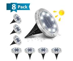 AMBOTHER Luz solar Jardín al aire libre Iluminación de suelo 8 LED 6000K Blanco frío IP65 Lámpara solar Foco empotrado para terraza de camino Patio subterráneo reforzado con 6 tornillos Lote de 8 …