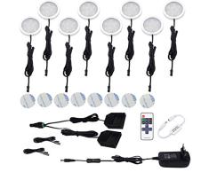 AIBOO Luz del gabinete LED luz de bajo armario lightess luz del gabinete lluminacion para cocina estante con RF controlador de regulable, EU enchufe, Conector divisor 12V (8 luces 6000K blanco frío)