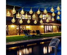 Guirnalda Luces Exterior Solares, BrizLabs 6.5M 30 LED Cadena de Luces Impermeable 8 Modos De Iluminación para Interiores y Exteriores Jardín, Navidad, Terraza, Patio, Fiestas (Blanco Calido)