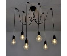 6 luces - Inicio Deco Vintage DIY Industrial accesorio de la lámpara colgante de luz Retro Lámpara de Techo de la lámpara de araña 6/8/10 luces (E27 base, Cada cable 1.5m, Ajustable)