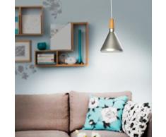 Moderna Industrial Colgante de Luz - E27 Metal Pantallas de Iluminación Retro Edison Lámpara de Techo, Mezcla perfecta de aluminio y madera de Iluminación decorativa (plata)