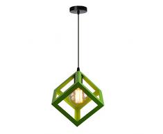 Creativa Lámpara de Techo Colgante Industrial Vintage Lámpara Colgante Cubo Metal con 100cm Cable Ajustable Araña Simple para Cocina Comedor Sala de estar, Verde