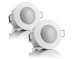 SEBSON 2X Detector de Movimiento Empotrable, Interior, Montaje en Techo, programable, Sensor de Infrarrojos, Alcance 6m / 360°, LED Adecuado