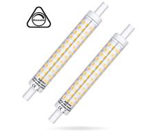 R7S LED Regulable 118mm 10W, Azhien R7S 118mm Doble Extremo J118 Lineal Reflector Bombilla, Luz Blanca Cálida 3000K,Equivalente a 48W 60W 75W Lámpara Halógena, 230V AC,1000LM, 360 grados, pack de 2