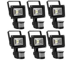 Leetop 6X 10W Blanco Cálido LED Foco Proyector Luz, Foco proyector con Iluminación LED y PIR Sensor de Movimiento, Waterprooff IP65