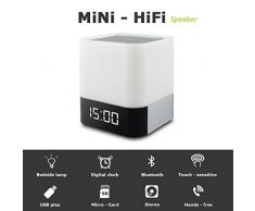 Altavoz Bluetooth Control Toque Lámpara de Noche con Wireless, Luz Nocturna LLuminación Infantil Portátil LED Inteligente Toca Sensor Multicolor, Reloj Despertador, Reproductor de MP3, Manos Libres