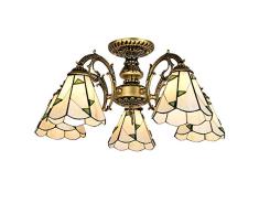 Tradicional Tiffany Plafón Vidrieras Estilo De Granja Invertido Lámpara De Techo 5 Luz Rubor Lámparas De Araña Lámpara Colgante Para Sala De Estar Dormitorio Hotel Bronce 5 Cabezas