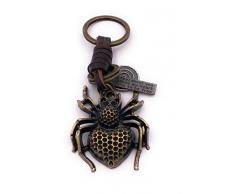 H-Customs Araña Espeluznante Animal Animal parásito Insecto Bronce imitación Cuero Llavero Colgante