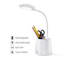 VOXON Lámpara Escritorio LED Recargable Lámpara de Mesa Regulable (Cuidado para los Ojos) con soporte para lápiz y teléfono, Control Táctil y Rotación de 360° para Oficina, Hogar, Estudio y Trabajo