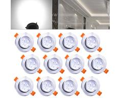 Hengda® Foco empotrable ojo de buey bajo consumo | De Comedor, de Baño, de Pasillo Bóveda | Redondo Aluminio mate niquel Aluminio satinado | Luz agradable Diseño original | 12X 3W Blanco frío 245LM