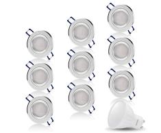 Foco de techo empotrable con focos LED STAR MINI GU10 redondo (aluminio cepillado) incl. 9 x 7W LED Frío blanco 230V IP20 LED Spot de techo Empotrable Downlight Spot Downlight de techo Spot de techo