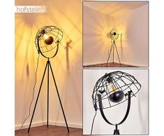 Lámpara de pie Saturn, de metal en negro, Ø 42 cm, 1x E27, máx. 60 vatios, diseño retro con rejilla metálica y efecto retroiluminación, adecuada para bombillas LED