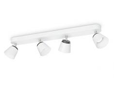 Philips myLiving Dender - Barra de focos, LED, 4 luces, cepillado, iluminación interior, luz blanca cálida, IP20, color blanco