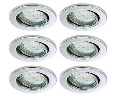 Trango Conjunto de 6 Downlights LED TG6729-068-6W en cromo redondo, Luz empotrada, manchas empotradas, foco 6x 5.0 vatios LED GU10 iluminante, 3000K blanco cálido Lámpara de techo, luz de techo
