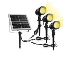 Luz Solar para Exterior, MEIKEE Foco Solar Blanca Cálido, 3000k Super Brillante Iluminación, 270º Gran Angular de Ajuste, Proyector Solar Exterior Impermeable IP66 para Jardín/Camino/Terraza