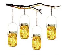 Lámpara de Decoración Solar - 4 Piezes Lámpara Solar Mason Jar Set Lámpara Ahorro de Energía e Impermeable para Jardín Interiores/Exteriores Festival y Decoración de Fiesta Bodas