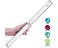 YUNLIGHTS Luces del Armario del Sensor de movimiento, Debajo de la Iluminación del Gabinete 64 LED, Luces Recargables del Armario Inalámbricas a batería 6000-6500K, luces LED para armario, gabinete