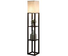 QIANGUANG Iluminación interior 1.6m Lámpara de pie de madera con estantes Teléfono con toma de carga USB para sala de estar del dormitorio (sin bombilla) (Negro)