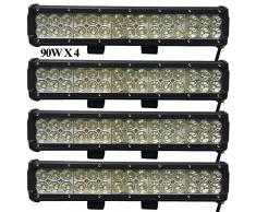 Leetop 4X 90W LED Luz de Trabajo Bar Campo a Través del Reflector Proyector Reflector de Faro IP67 Negro Fundido de Aluminio