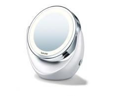 Beurer BS49 - Espejo cosmético con luz, vista normal, vista aumento (x5), luz LED, color cromado