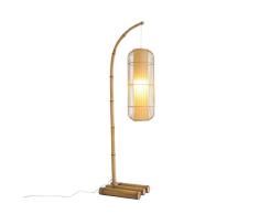 Lámparas de pie Lámpara de pie de arco LED con base de bambú - Iluminación de la sala de estar - Pantalla de linterna de pie alto chino moderno Luz colgante Lámparas de pie verticales H150cm/60inchs I