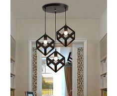 XINYANSEE 3 Cabezales Industrial Vintage Jaula de Hierro Forjado Techo Lámpara Colgante American Village Bar Cafetería Cocina Lámpara Colgante E27 Retro Droplight Araña