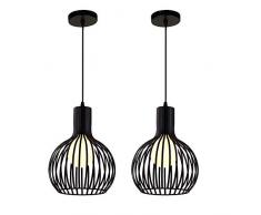 2 pcs Lámpara Colgante de Jaula Industrial Vintage Lámpara de Techo Metal Retro, E27 Lámparas de Araña 20 cm Cocina Comedor Sala de estar Iluminación y Decoración (Negro)