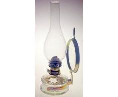 Oberstdorfer Glashütte Lampara de Aceite Arte Antiguo, lampara de pertroleo,con Base de Cristal Decorativa lámpara de Aceite Dorado Adornado con Mecha en latón, rellenable Altura Circa 32,5 cm
