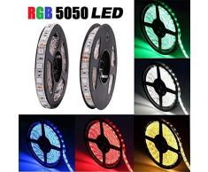 XUNATA 12V Tiras LED RGB 5050 SMD 300 LEDs Para TV Tira de Luces LED Kit Completo con control remoto de 44 teclas (No impermeable, 1m 60LEDs)