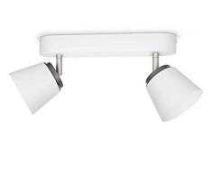 Philips myLiving Dender - Barra de focos, LED, 2 luces, cepillado, iluminación interior, luz blanca cálida, IP20, color blanco