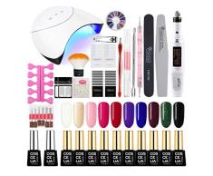 Saint-Acior Esmalte Semipermanente Soak off 8ml 10pcs Kit Uñas en Gel 36W UV/LED Secador de Uñas Lámpara Uñas Pulidor Taladro Nail Pulidora 10pcs Top Coat Base Coat Manicura Pedicura Kit