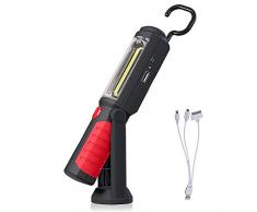 LIVEHITOP Recargable Linterna de Trabajo, Portátil Lampara de Inspeccion 3W COB LED Luz con Magnético Soporte y Gancho Colgante para Automóviles, Taller, Emergencia, Camping (Rojo)