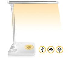 Lámpara LED de escritorio - Multidispositivo Qi habilitado carga rápida inalámbrica y puerto USB/oficina/mesita de noche con control táctil, luz regulable para iPhone/Android/iWatch y tabletas