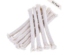 YoungRich 50pcs Mechas de Algodón Alambres Huecos Redondos Mechas de Repuesto para Vela Lámpara de Alcohol Aceite Queroseno Linterna de Botellas de Vino Luces al Aire Libre de Jardín 14x0.5cm Blanco
